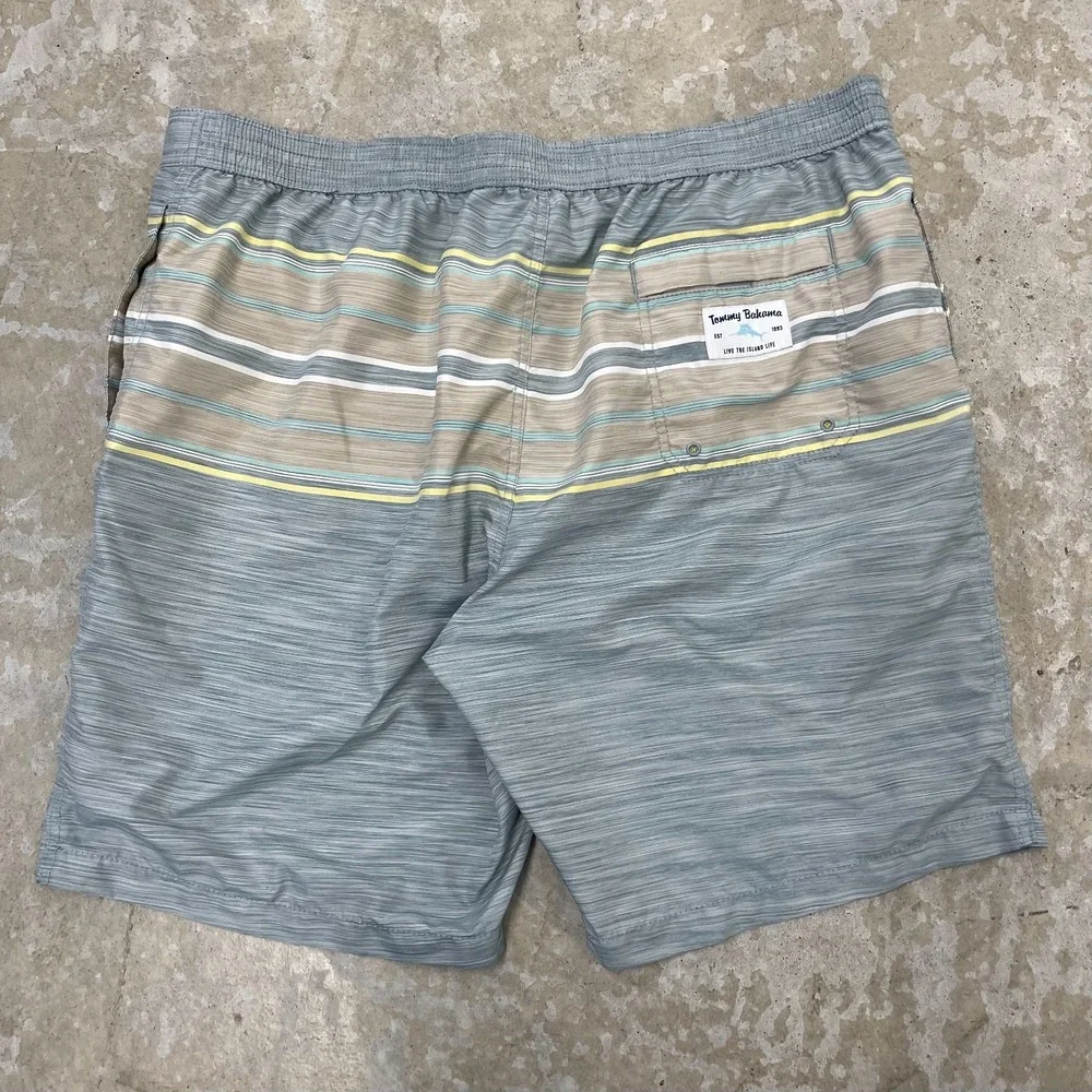 Tommy Bahama Swim Trunks Men XXL Blue Stripe Board Shorts Mesh Lined Surf Resort